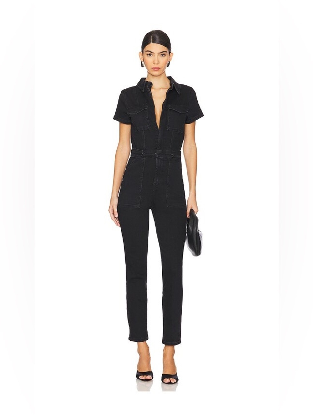 Revolve Good American Black Fit For Success Denim Jumpsuit Large